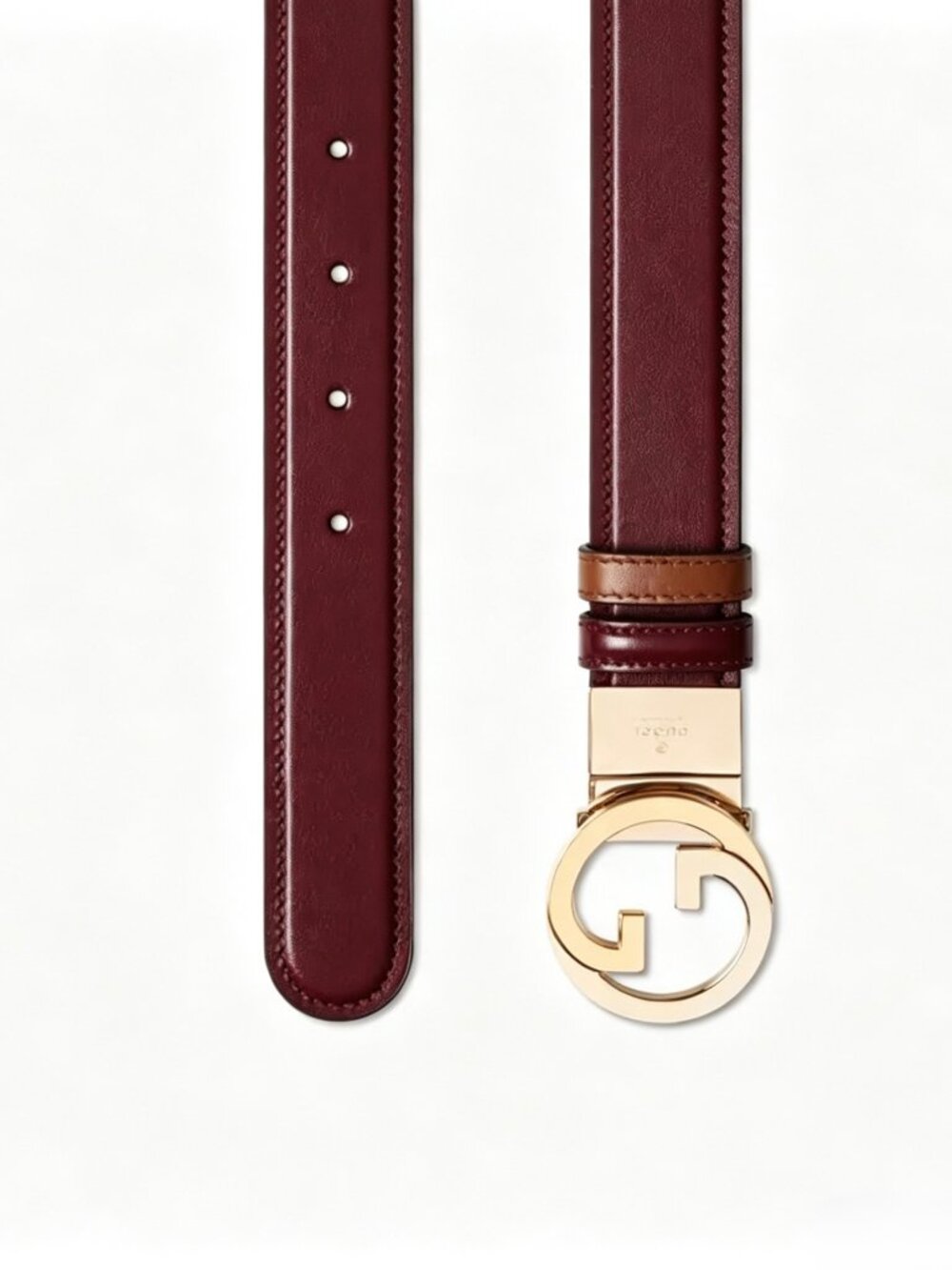 Gucci Women’s Reversible Plutone Interlocking G Buckle Calfskin Belt Burgundy Ta